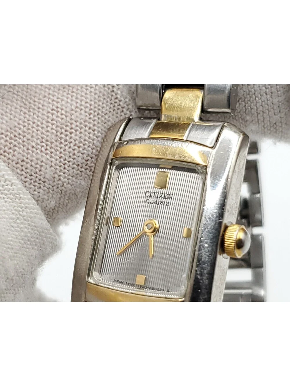 Citizen Quartz Watch Womens New Battery Two-Tone Silver Line Dial Rectangle 17mm